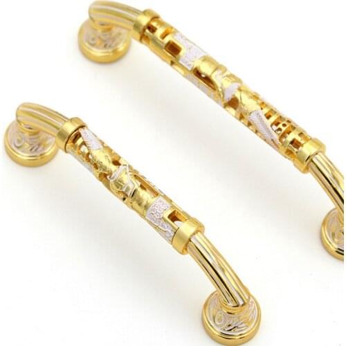 96mm European 24K gold Ivory closet handle Luxury hardware hollow funiture handle Drawer wine cabinet pulls Wardrobe carved knob