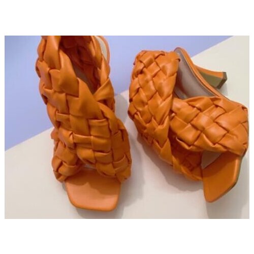 New Summer Fashion Design Weave Women Sandals High heels Ladies Sandals Open Toe Shoes Colorful Candy Colors Sweet Green orang