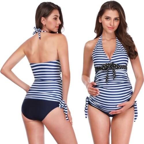 Sexy Maternity Swimsuit Bathing Suit Summer Pregnant swimwear Plus Size Swimwear Striped Print One Piece Bikini Beach