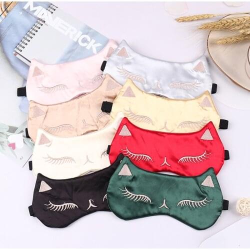 Cat Face Silk Eye Patch Shading Sleep Eye Adjustable Eyepatch Travel Relax Cover Blindfold Eye Care Tools
