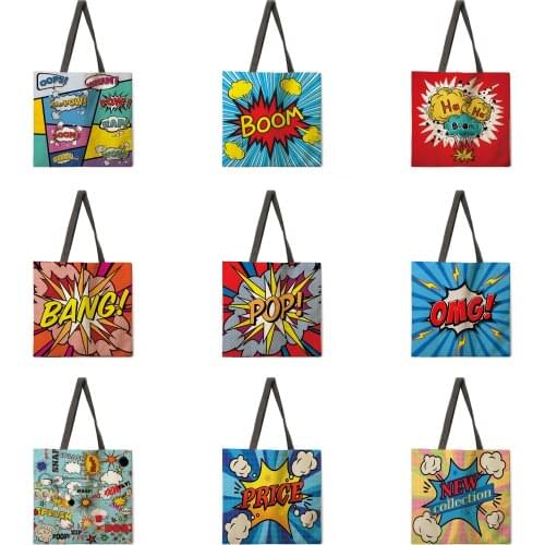 Folding shopping bag pop art ladies shoulder bag female casual handbag outdoor beach bag female tote bag