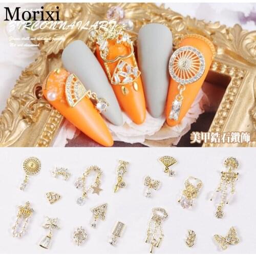 Nail art rhinestones with metal chain nail tips extension french zircon diamond 3D nail manicure glitter nail stones MZ190