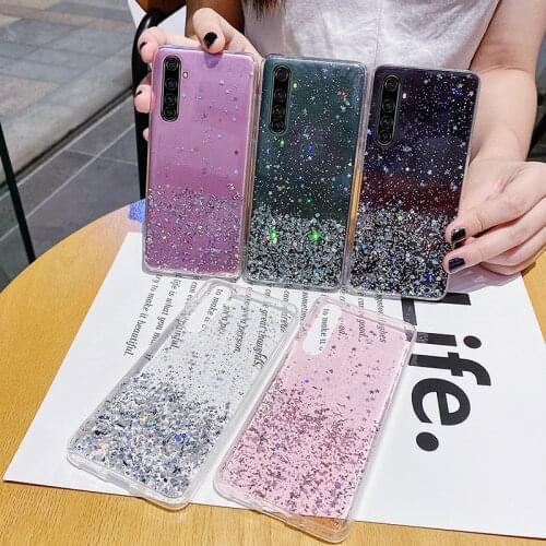 Ultra-thin Cute Bling Glitter Silicone Phone Case For Realme 7 6 5 i X7 X2 Pro XT X 3 X50 C 15 12 11 Luxury Stars Sequins Cover