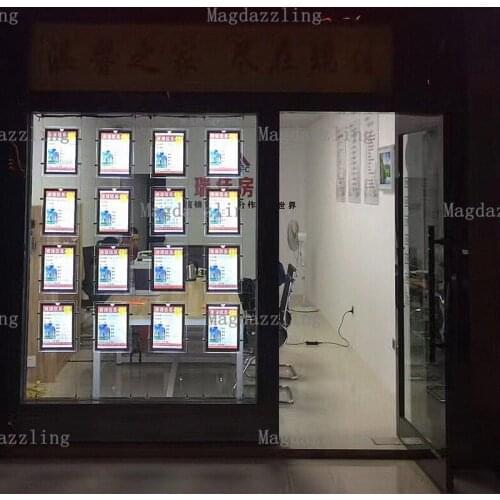 12Units X Vertical A4 Magnetic Acrylic Frame LED Illuminated Single Sided LED Window Display Light Boxes for Real Estate Agent