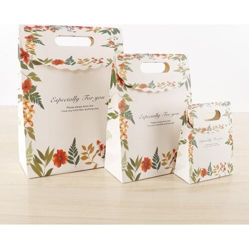 Vintage plant flap gift colorful printing shopping tote paper bags food velcro paper bags custom logo