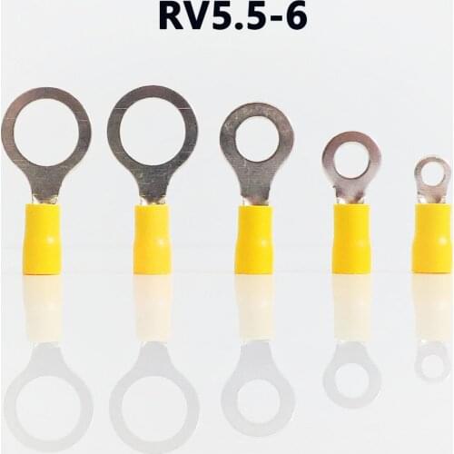 RV5.5-6 YELLOW color Ring insulated terminal suit 4-6mm2 Cable Wire Connector cable Crimp Terminal 100PCS/Pack free shipping