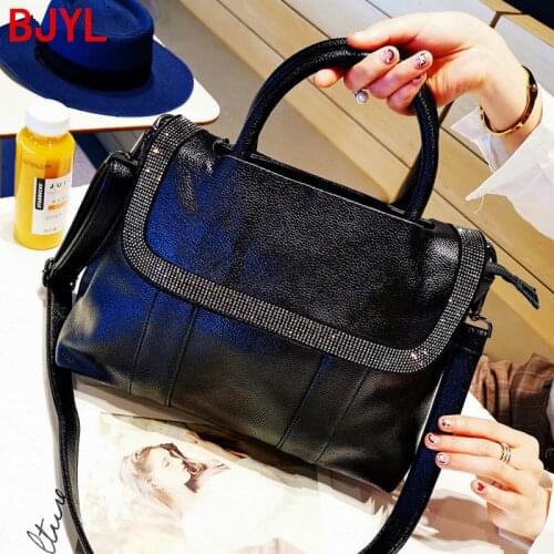 Luxury Fashion Diamonds Women Handbags Ladies Shoulder Messenger Bag Large Capacity Femlae Crossbody Bags Black Cowhide Leather