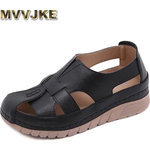 MVVJKE Retro Female Sandals Casual Wedges Shoes Women Summer Non-slip Mom Sandals women single shoes Cut-out Sandalias Mujer