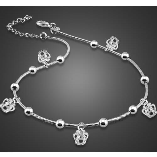 Summer Fashion crown Anklets For Women Foot Jewelry 100% 925 Sterling silver Feet Chain Friendship Gifts Leg Bracelets