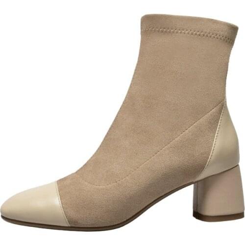 SKLFGXZY European Genuine leather Womens boots Classic short boots Female boots socks High heels Womens shoes