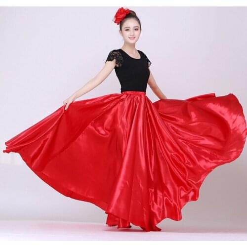 Women Belly Dance Team Stage Performance Bally Dancing Costumes for Adult Big Swing Satin Silk Gypsy Spanish Flamenco Skirt