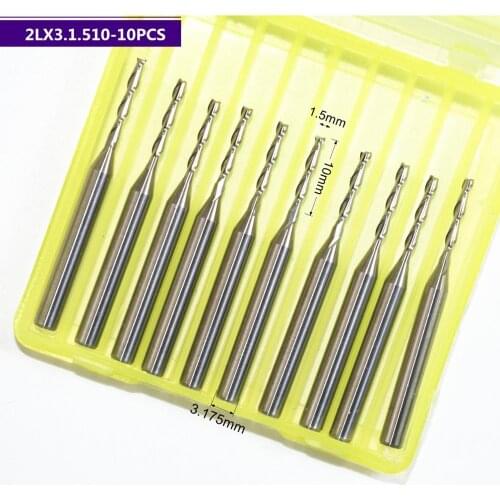 3.175mm*1.5mm*10mm,10pcs,Free shipping 2 Flutes End Mill,CNC milling Cutter,Solid carbide woodworking tool,PVC,MDF,Acrylic,wood