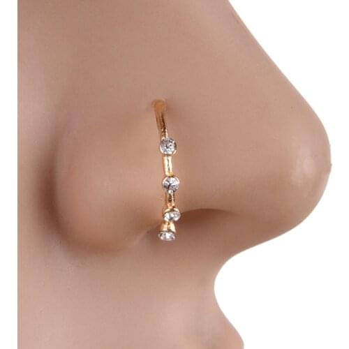 2pcs 4 Crystal Nose Ring Women Charming Rhinestone Adjustable Nose Ring Thin Small Open Ring Body Piercing Jewelry Wholesale