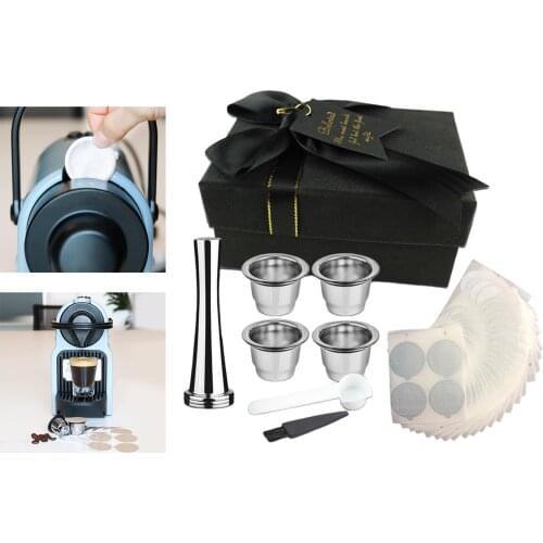 4PCS Stainless Steel Coffee Filter with Spoon Brush Set for Maker