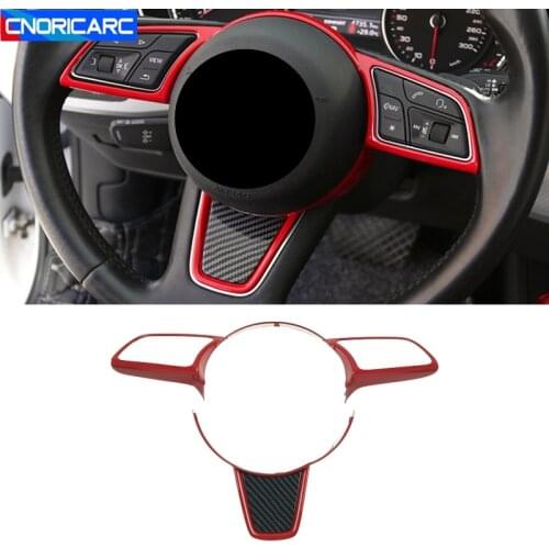 Car Styling Carbon Fiber Color Steering Wheel Frame Decoration Cover Trim For Audi A3 8V A4 B9 A5 2017-2019 Interior Modified