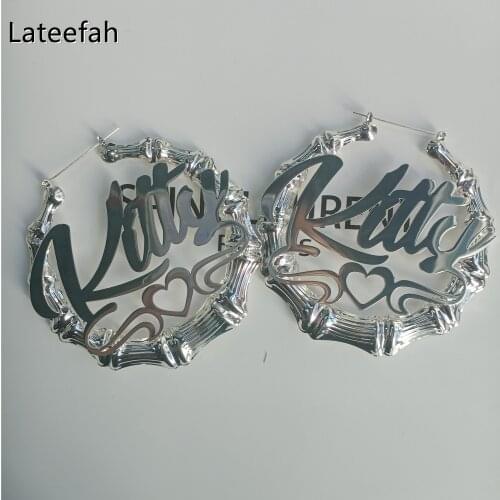 Lateefah Customize 30mm-100mm Bamboo Earrings Custom Personality Hoop Bamboo Earrings Earrings With a Heart Design For Daily