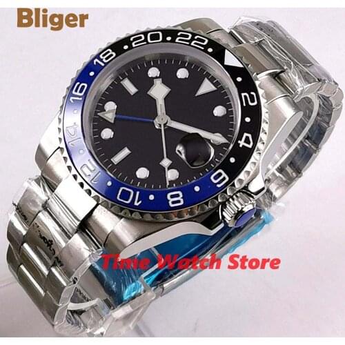 Bliger 40mm Miyotaa 8215 automatic watch men waterproof sapphire glass strap black dial Luminous blue Ceramic Bezel
