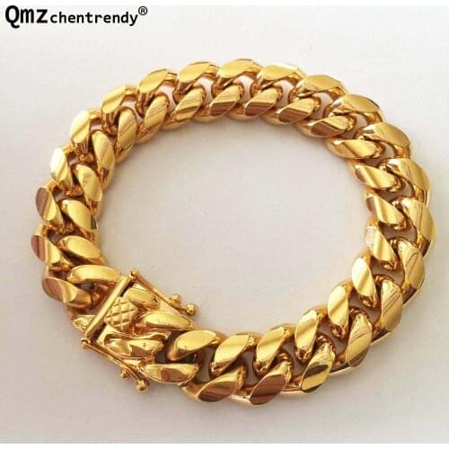 High Quality Stainless Steel Curb Cuban Chain Dragon Clasp Bracelets Men Fashion Hip hop Bangles 8mm/10/12/14mm 22cm