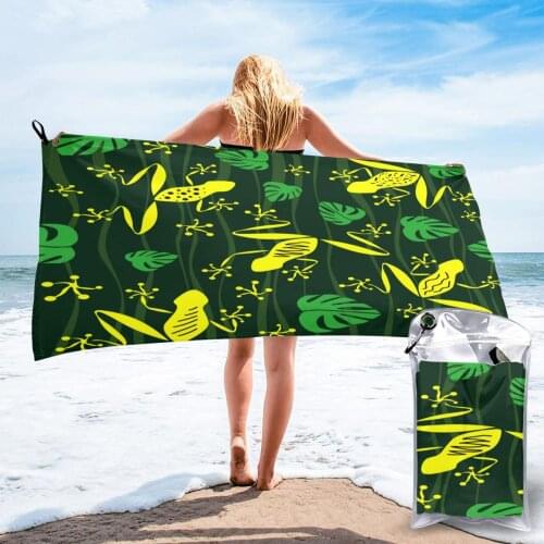 Quick Drying Pocket Towel Contour Frogs And Leaves And Waves Portable Water Absorbent Towel No Pilling Sports Bath Towel