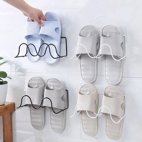Household Double Wrought Iron Bathroom Shelf Bathroom Wall Mounted Shoe Storage Bracket Slippers Home Decoration