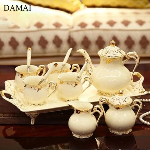 Tea Sets European Classical Gilt Decorative Ceramic Cup Afternoon Tea Porcelain Tableware Living Room Decoration Accessories