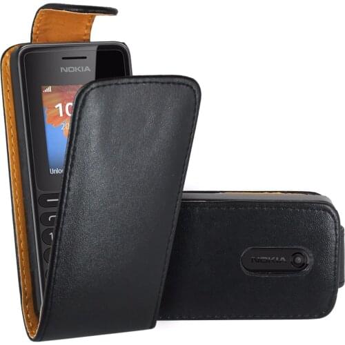 Black Flip Premium Leather Skin Bag Case Cover For Nokia 108 / Nokia 108 Dual Sim