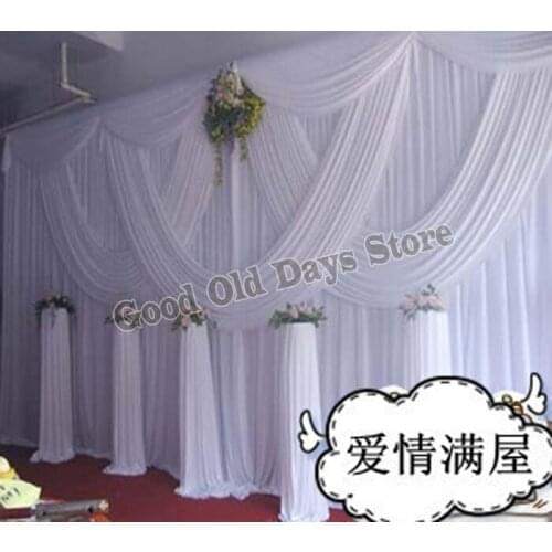Pure White Wedding Backdrop with White swags Marriage drapes Wedding Decoration 10ft x 20ft