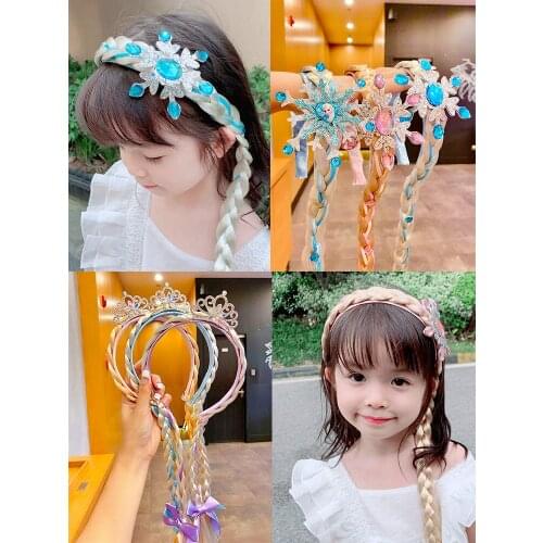 Frozen Aisha Princess Childrens Headband Headdress Female Baby Wig Long Braid Princess Bow Hair Accessories