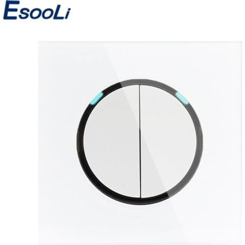 Esooli 2019 New Arrival Crystal Glass Panel 2 Gang 1 Way Random Click On / Off Wall Light Switch With LED Indicator