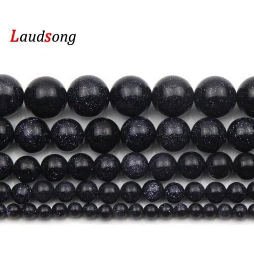 Natural Dark Blue Sandstone Stone Beads Ball Smooth Round Loose 15" Strand 4 6 8 10 12mm Spacers Beads for Jewelry Making DIY