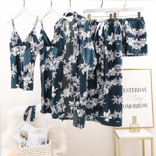 FZSLCYIYI Sexy Printed Satin 5/4/2Pcs Bride Bridesmaid Pajamas Sleepwear Homewear Sleep Lounge Pyjama With Chest Pads Nightwear