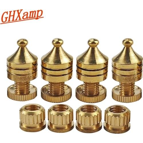 GHXAMP 4PCS Copper Audio Amplifier Speaker Stand Spikes foot pad 24K gold-plated black nickel shock-absorbing Shock