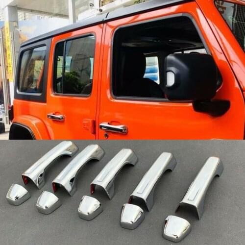 10Pcs/set Chrome Door Handle Trim Cover For Jeep Wrangler JL 2018 2019 Generation Car Styling
