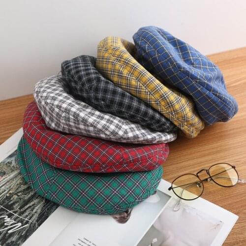Plaid Beret Japanese Fresh Pure Color Painter Hat Retro Fashion All-match Womens Hat Octagonal Beret