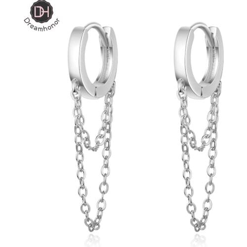 Dreamhonor Korean Fashion Simple 925 Sterling Silver Simple Double-layer Chain Ear Buckle Statement Earrings Jewelry