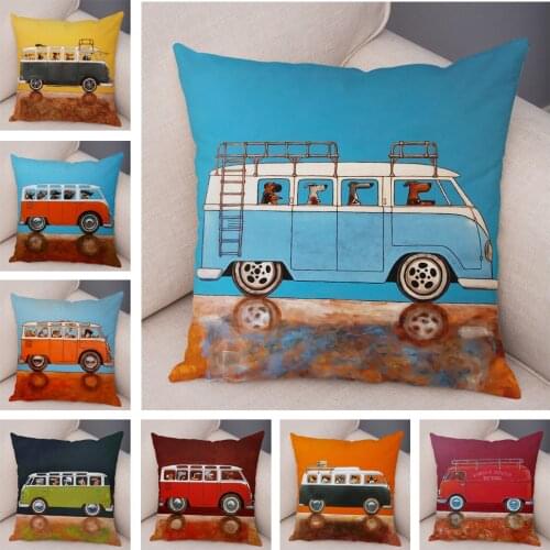 Colorful Cartoon Driving Bus Dog Cushion Cover Decor Cute Pet Dalmatian Pillowcase Soft Plush Pillow Case for Sofa Home Car