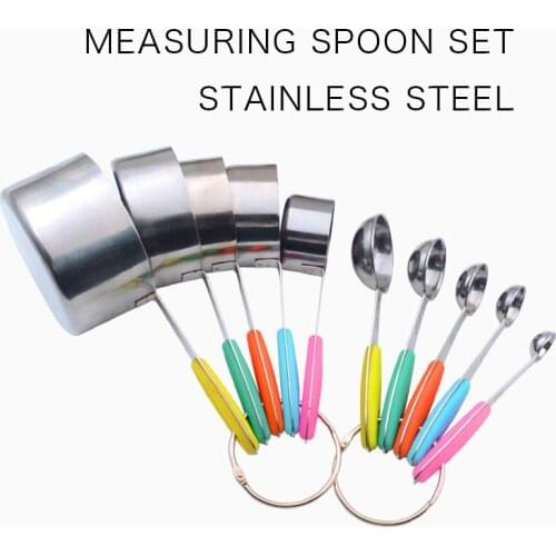 10pcs/set Measuring Cup Spoon Stainless Steel Kitchen Measuring Spoon Scoop Baking Tea Coffee Measuring Tool Kitchen Accessories