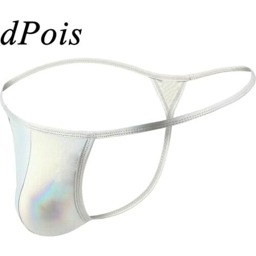 Male Mens Shiny Metallic Lingerie Sexy Male Low Rise Panties Bulge Pouch T-Back G-string Thongs Hommes Bikini Briefs Underwear