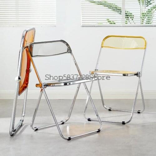 Nordic Transparent Chair Plastic Folding Chair Armchair Household Dining Chair Net Red Makeup Chair Acrylic Crystal Stool