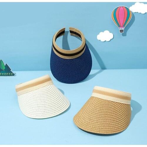 New Version of Childrens Empty Top Cap Summer Sunshade and Sunscreen Hat Baby Boy Thin Breathable Big Brim Straw Hat Baby Girl
