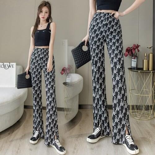 Latest Stylish Tall Women Autumn Plus Size High Waisted Split Wide Leg Pants Slim Ladies Casual Loose Stretch Yoga Long Trousers