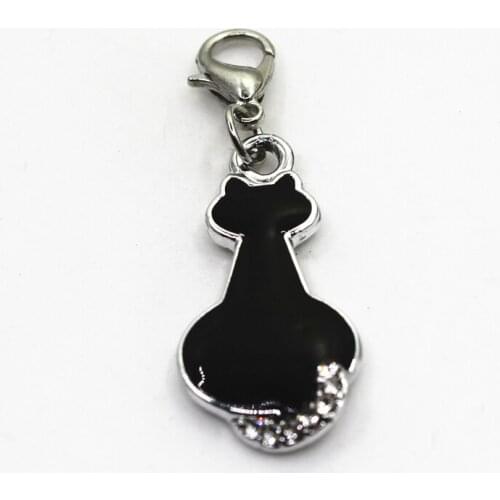 New Arrive 10pcs Crystal Black Cat Charm For DIY Bracelets Hanging Charm Necklace Dangle Charm Findings Jewelry Accessories