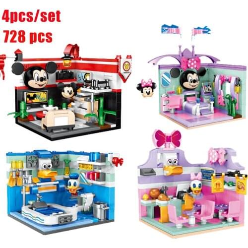New 728pcs Small Building Blocks Toys Disney A fairy tale home of dreamsMickey Minnie Duck model blocks for girls boy toy gift