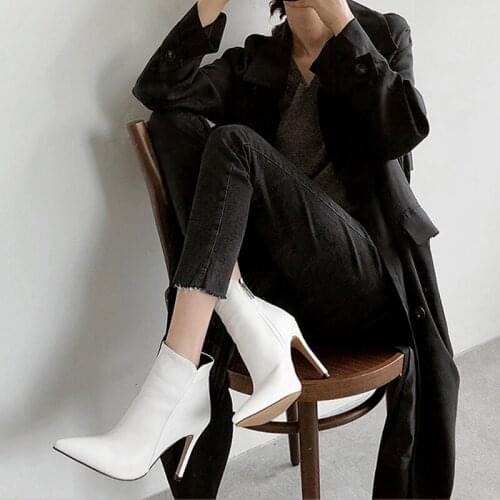 Autumn Womens Boots White Red Black Leather Ankle Boots Women Pointed Winter Female Boots Woman Size 33-42