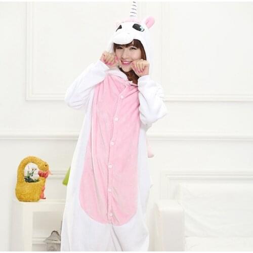 Kigurumi Pink Unicorn Pajamas Adults Animal Onesies Winter Sleepwear Women Men Flannel Unicornio Nightwear Cosplay Costumes