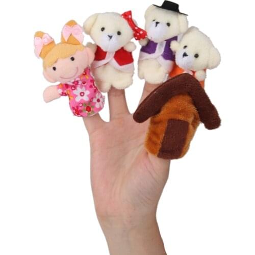 5pcs/Set Velvet Goldilocks + Three Bears Finger Puppets Christmas Baby Toys Nursery Rhyme/Fairy Tale Kids Toys for Children Boys