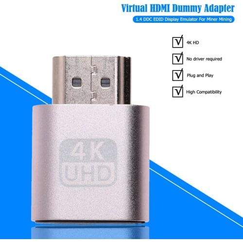 DDC EDID Dummy Plug 4K HDMI-compatible Headless Ghost Display Emulator Office Caring Computer Supplies for Bitcoin Mining