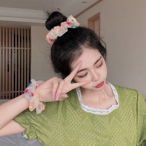 Teenagers Girls Fairy Mesh Scrunchies Flowers Embroidery Hair Schrunchies For Women Summer Hair Accessories Organza