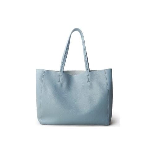 Women Luxury Bag Casual Tote Female Light Blue Fashion Shoulder Handbag Lady Cowhide Genuine Leather Shoulder Shopping Bags