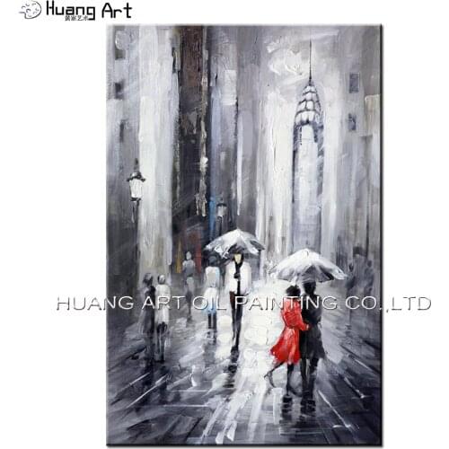 Hand painted Modern Landscape Oil Painting On Canvas Black and White Street View Oil Painting New York Empire State Building